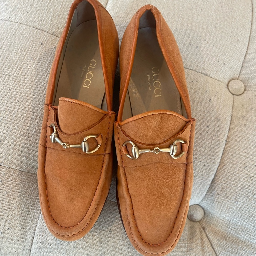 Gucci Suede Horsebit Loafers in Cognac